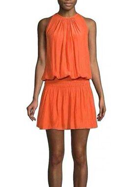 Ramy Brook Paris Womens Halter Mini Dress Bright Orange Drop Waist S